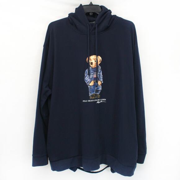 POLO Ralph Lauren Navy Hoodie Sweater Teddy Bear Pocket Activewear 3XL Tall - Picture 1 of 5